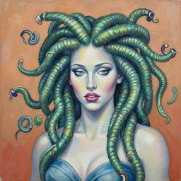 a detailed acrylic painting of medusa, the artist is charles burns, alex grey