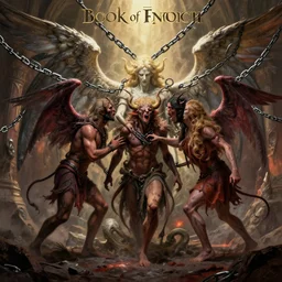 book of enoch, angels capture demons with huge chains and send them to hell, by oi and dan mumford and ellen jewett, trending on artstation