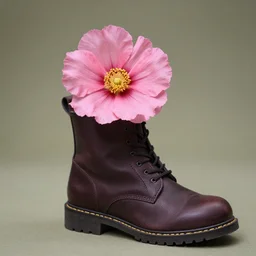 a pink flower inside a boot