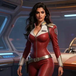 epic professional digital art of gorgeous seductive indian female starship captain, by leesha hannigan, iris van herpen, artstation, cgsociety, wlop, epic, much wow, much detail, gorgeous, detailed, masterpiece