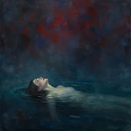 despair, drowning, loneliness. a spirit collapsing into oblivion, the weeping visage of a longing dreamer in desolation. cosmic void, abyssal ocean depths, vibrant darkness, by jackson pollock, john avon, rebecca guay, carl critchlow. moody, murky. dimming hope in the endless waters. abstract water color painting. final fleeting moments.