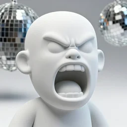 High detail photography, 8K, disco pictoplasma, one simple angry screaming ceramic toy Figure sculpture, 3d primitives, in a Studio hollow, by pixar, by jeff koons, joints, by jonathan ive, by david lachapelle, simulation