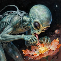 alien eating planet, cosmos, highly detailed, expressive, award-winning art by Tom Bagshaw