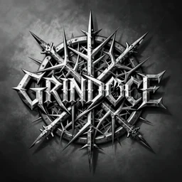 grindcore band logo, metal font, unreadable, complex, complicated, intertwined, branching, black and white