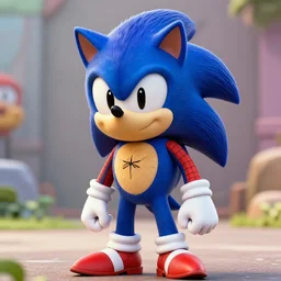 A photo realistic image of sonic the hedgehog in a Spiderman costume, HQ, 4k