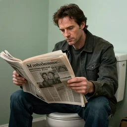 gordon freeman on a toilet reading a newspaper, Maximalist, Highly detailed digital art, Realistic art