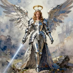 concept art of an empress angel in armor rococo outfit, pinterest, artstation trending, behance, watercolor, by coby whitmore, silver, laser light, by luis royo