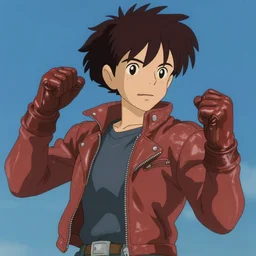 an epic anime of a energy man, leather jacket, leather gloves, ghibli, unreal 5, octane render, rpg portrait, dynamic lighting, epic, epic anime, 2 d