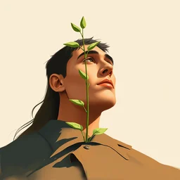a plant growing out of the ground, limited neutral palette, by pascal campion, petros afshar, anton fadeev, dean ellis, randolph stanley hewton, beautiful graphic full body portrait, propaganda poster art 1 9 7 0 s illustrated advertising art, painterly character design