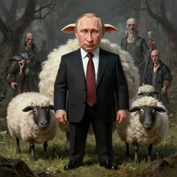 vladimir putin, anthropomorphic sheep chimera putin, putin chimera, macabre, horror, by donato giancola and greg rutkowski and wayne barlow and zdzisław beksinski, digital art