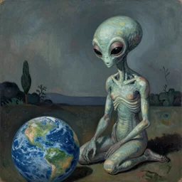melancholic alien left alone on earth in the style of late picasso 8k UHD