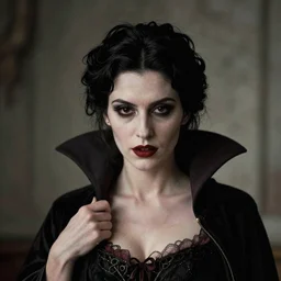 portrait of a queen vampire, 35mm, 1920', depth of field, ominous, sharp, photorealistic, realistic, high definition, 8k, deviantart, donato giancola, irwin penn, Alphonse Mucha