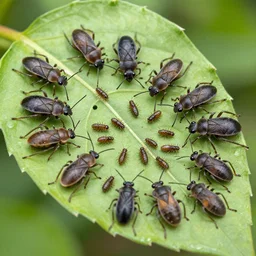 an army of aphid lions devouring a horde of aphids on a leaf by greg rutkowsky