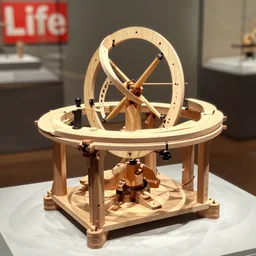 realistic photo of a a wooden medieval astronomy appliance model equipment gadget made of wooden toy constructor 1 9 9 0, life magazine reportage photo, natural colors, metropolitan museum collection