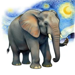 an elephant in outer space, van gogh style