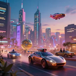 cyberpunk east african city. neon lights blade runner style. afrofuturist cars and flying cars. evening scene. len blur background bokeh. art by ismail inceoglu, filip hodas, and pixar.