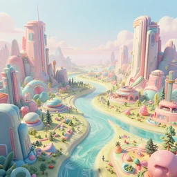 a scifi landscape 3D render by Dan Mumford, by Tokio Aoyama,trending on artstation,intricate,4k,pastel colors,unreal engine