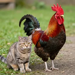 rooster and cat