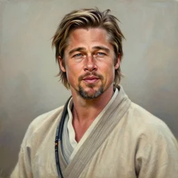 portrait of brad pitt in aang's clothes, from avatar the last airbender, very detailed, hyperrealistic, high quality, painting by Glenn Fabry, by Joao Ruas