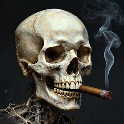 portrait of a skull smoking a cigar, intricate, abstract, intricate artwork, nightmare fuel by tooth wu wlop beeple dan mumford, octane render