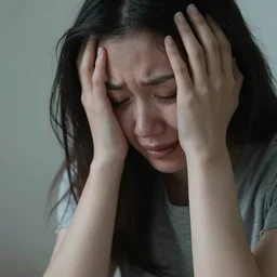 Person without motivation, crying