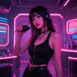 cyberpunk synthwave strip club, pink neon lights, futuristic, cgsociety, in the style of artstation