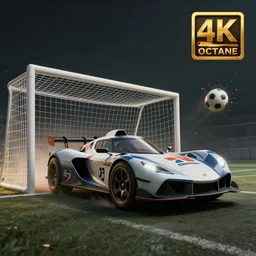 rocket league goal, car soccer, ball exploding, dramatic lighting, moody lighting, muted color, 4 k, hq, octane render, dynamic angle, marketing, promotional.