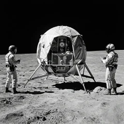 black and white photo from 1969 of the government faking the moon landing on a Hollywood sound stage