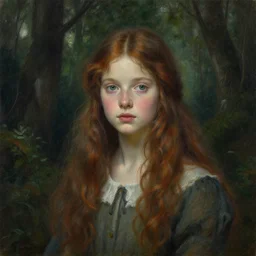 a candid portrait of a girl wearing in the woods, atmospheric, highly detailed, portrait painting, fairytale, fantasy, illustration by scott gustafson