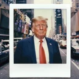 close up portrait, donald trump standing on destroyed times square, wrecekd cars, hyper realistic polaroid photo, vintage, neutral dull colors, soft lights, overcast, by oleg oprisco, by thomas peschak, by discovery channel, by victor enrich, by gregory crewdson