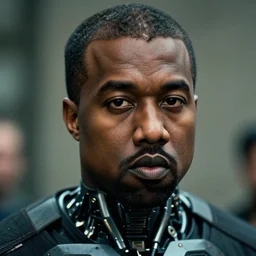 cinematic photograph of Kanye West as a Futuristic Cyborg, close up, portrait, album cover, shallow depth of field, 40mm lens, gritty, textures