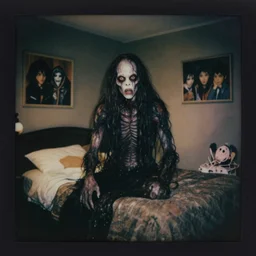 hyperrealistic cursed daguerreotype polaroid cinestill of creepy y'golonac monster entity creature inside bedroom by lovecraftian, guillermo del toro, michael hutter, kentaro miura, junji ito, gantz, hideo kojima, colorized. scp historical archives. david lynchian atmosphere. deep aesthetics of weirdcore
