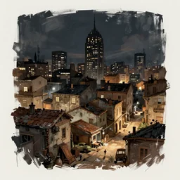 a digital painting of a cityscape at night. highly detailed. rustic vibe. artstation.