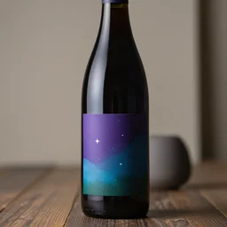 wine bottle. space themed brand. modern label. purple, blue, and dark green color scheme. stars. win photography.