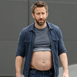 ryan reynolds with a beer belly, masculine, 4 k hd