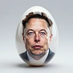 Elon Musk's face on a shiny egg. Polished.