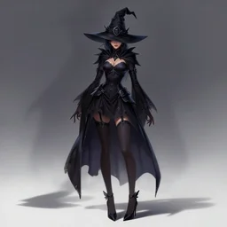dark witch wearing high heels, full - body and head view, highly detailed, zeronis style, artstation, soft light, sharp focus, illustration, character design, concept art