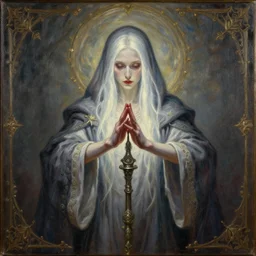 portrait of an sinister mysterious prophetic bright cult leader performing a dark sacrifice, oil on canvas, fantasy, gothic style, ornate, elegant, highly detailed, surreal, concept art, trending on artstation