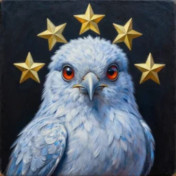 Intricate five star Frost Spirit bird portrait by Pablo Picasso, oil on canvas, HDR, high detail, Photo realistic, hyperrealism,matte finish, high contrast, 3d depth, Centered, masterpiece, vivid and vibrant colors, enhanced light effect, enhanced eye detail,artstationhd