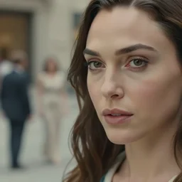 beautiful hyperrealism three point perspective film still of gal gadot promenade scene in ronin, extreme closeup portrait in style of frontiers in porcelain miniature photography fashion edition, miniature porcelain portrait, eye contact, tilt shift style scene background, soft lighting, kodak portra 4 0 0, 8 k, macro, cinematic style by emmanuel lubezki
