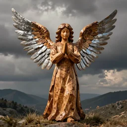 wooden angel with metal wings folk horror