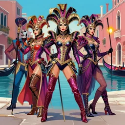 beautiful female character inspired by venice carnival and pop art bounty hunter | | digital artwork made by greg rutswork, anna dittmann and lois van barlee, symmetrical, anatomically correct