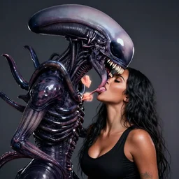 kim kardashian being licked menacingly by an xenomorph, highly detailed, photorealistic, artstation, smooth