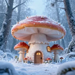 mushroom house in an ice spikes biome, photo