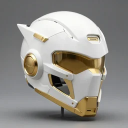 sci fi mecha helmet, futuristic streetwear design and adornment, all white and gold, layered detail and depth, 16k resolution, highly detailed, styled by LGHT and Vittorio Bonapace, beautiful