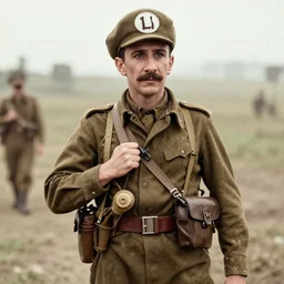 Luigi as a world war I soldier, photograph, colorized, damaged