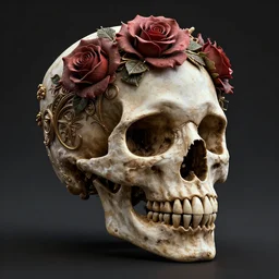 skull and roses, ornate, intricate details, octane render, artstation