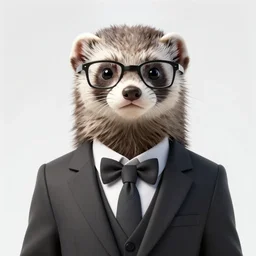 strict suit ferret furry guy in black glasses, digital art high quality