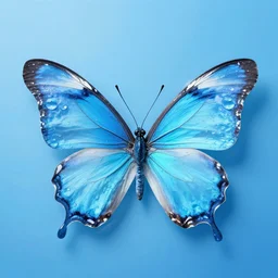 water butterfly, made of water, blue background