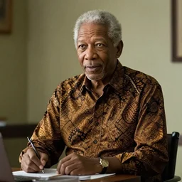 an film still of morgan freeman as teacher wearing batik